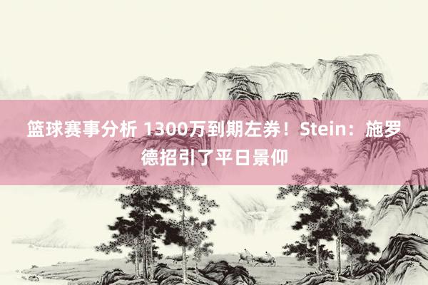 篮球赛事分析 1300万到期左券！Stein：施罗德招引了平日景仰